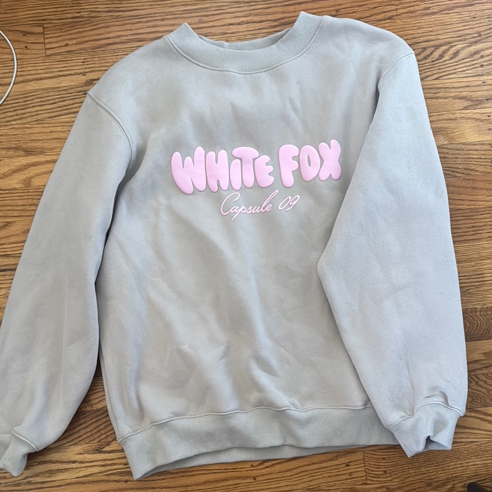 White Fox Gray Sweatshirt with Pink Logo